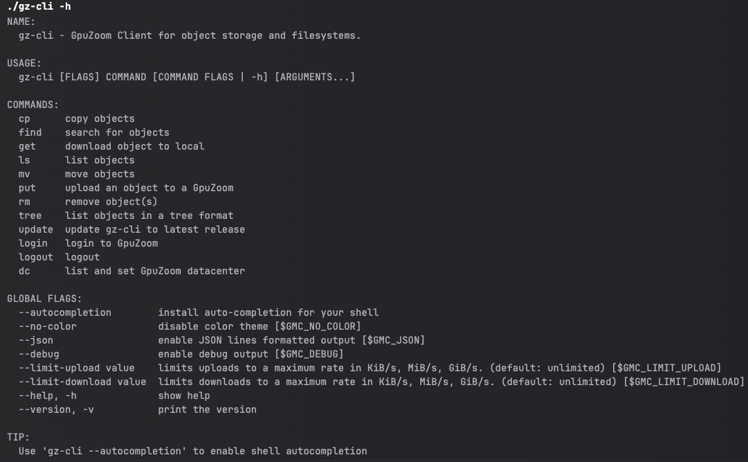 gz-cli-help